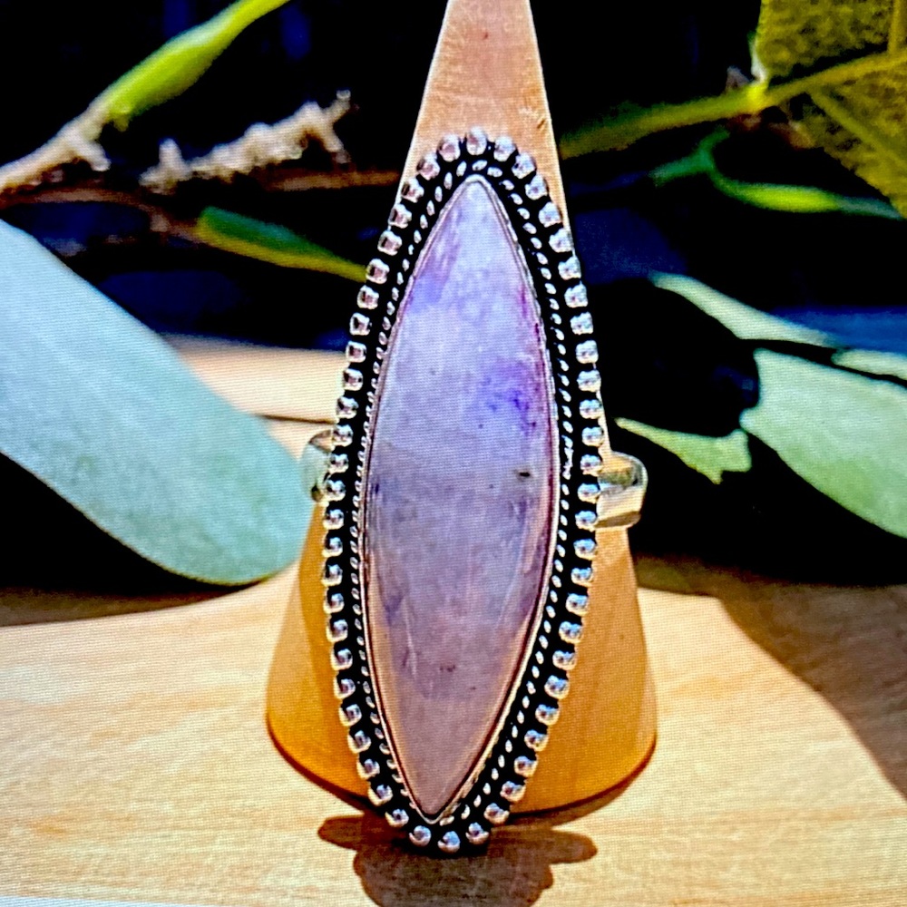 Beautiful Large Purple Pink Bluish Moonstone Silver Ring NeverUsed